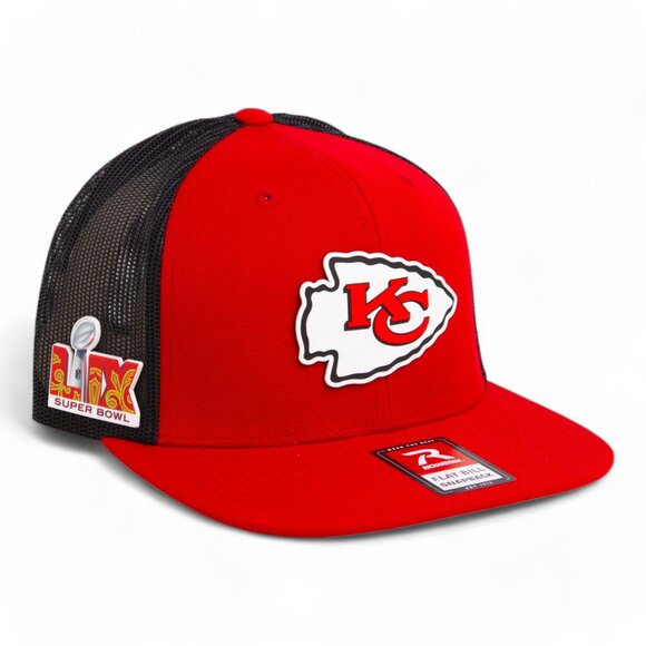 Kansas City Chiefs Super Bowl LIX Wool Blend Flat Bill Hat- Red/ Black - Picture 1 of 3